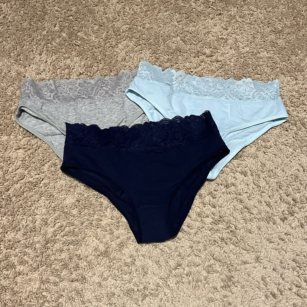 Lace Trim Bottoms - Blue, Light Blue, Gray